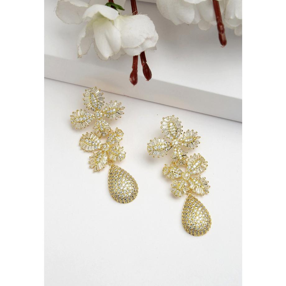 AVANT-GARDE PARIS  Diva Kollektion Cubic Zirconia Doppelblumen-Tropfenohrringe 