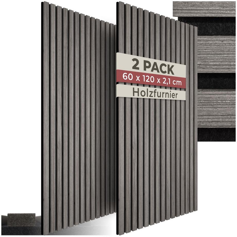Tectake Pannelli acustici Sonic Wall Effetto legno in rovere grigio chiaro - Set da 2 pezzi  