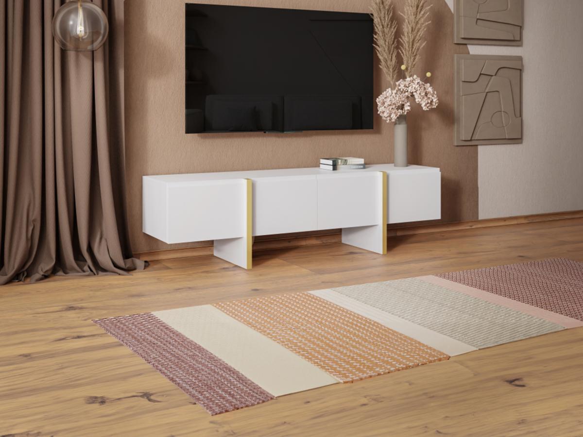 Vente-unique  TV-Möbel mit 4 Türen - MDF- Weiß & Goldfarben - LUVONIA 