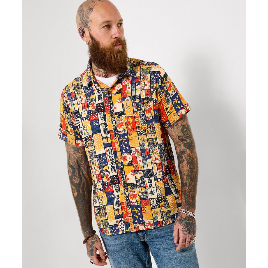 Patchwork-Hemd im japanischen Stil