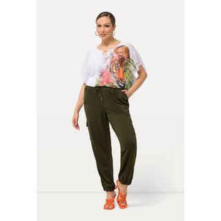 Ulla Popken  Pantalon en molleton style parachute, jambe large et taille élastique. Modal mélangé 