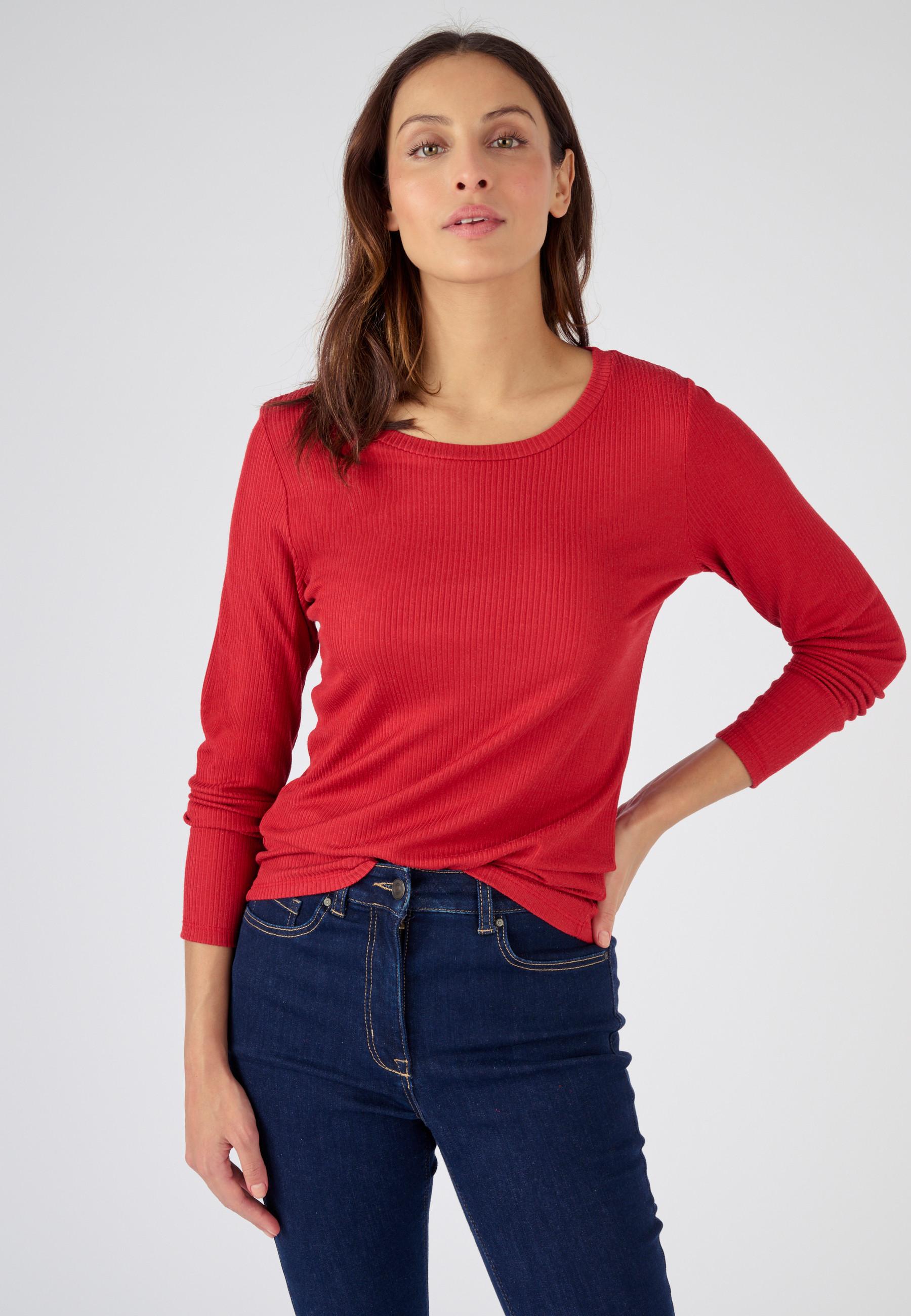 Image of Unterziehpullover Aus Thermolactyl-rippstrick Und Seide Mit Rundhalsausschnitt. Damen Rot 34/36