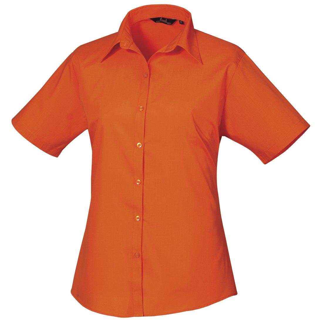 Image of Kurzarm Popeline Bluse Arbeitshemd Damen Orange 38