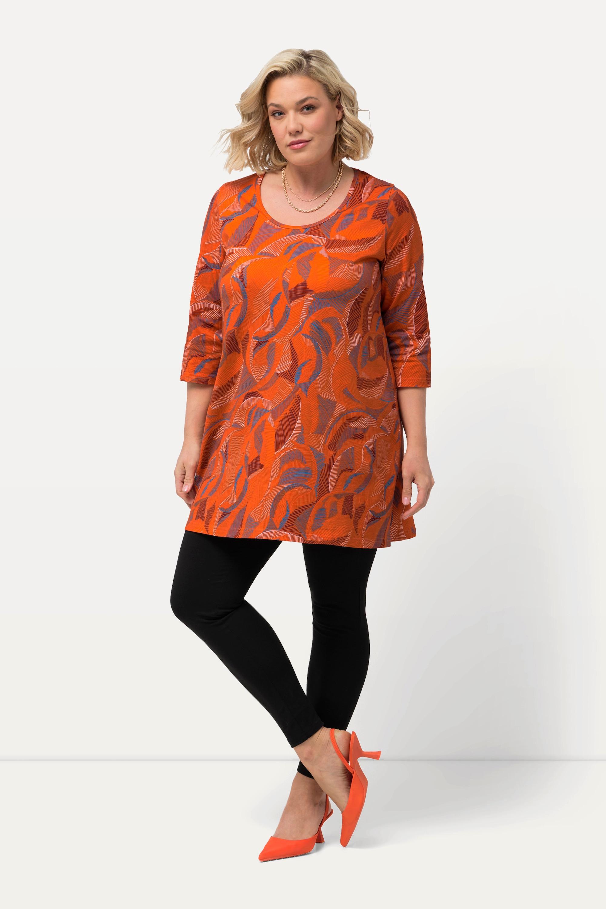 Ulla Popken  Longshirt, Blätter, Rundhalsausschnitt, 3/4-Arm 