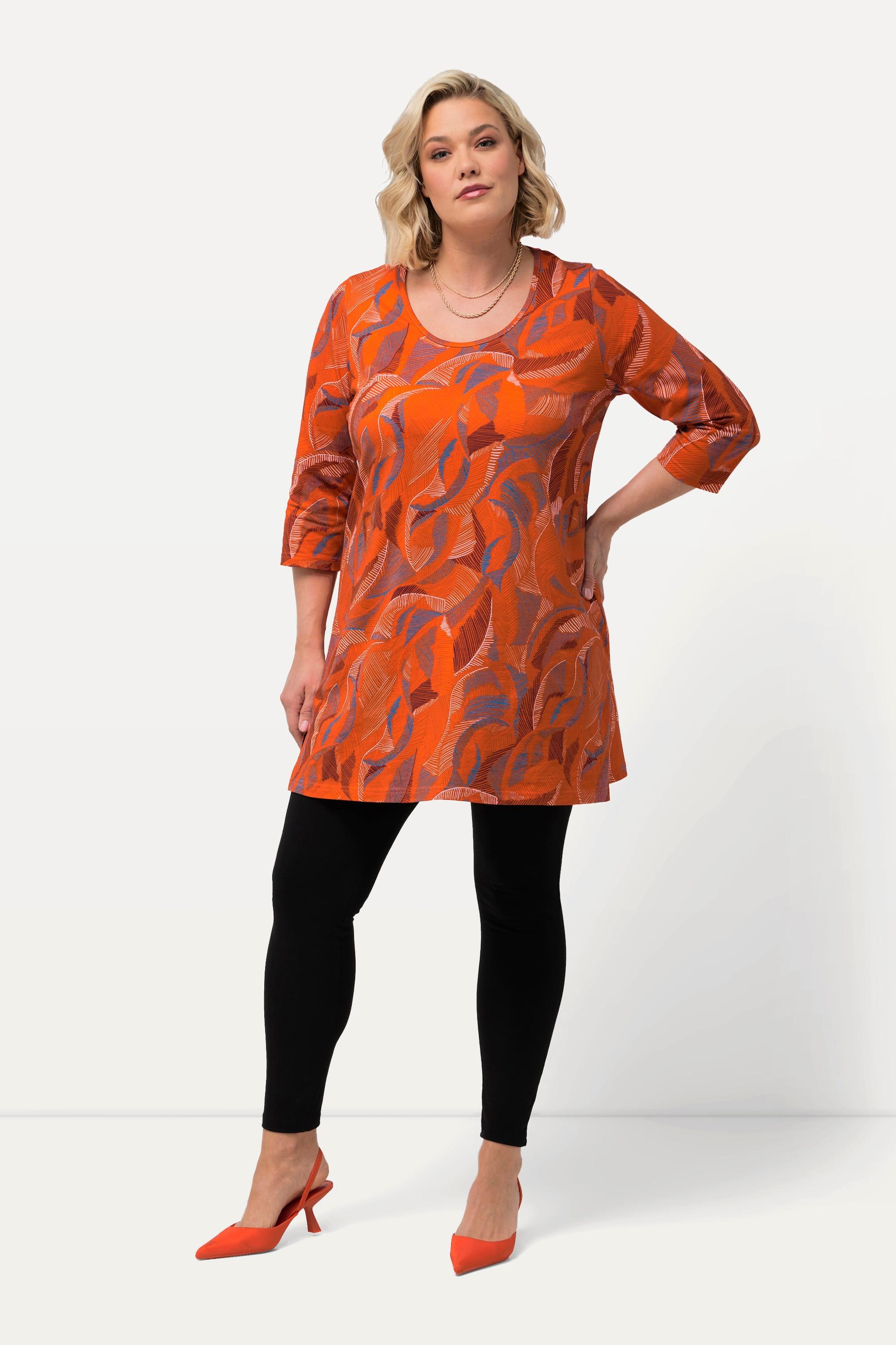 Ulla Popken  Longshirt, Blätter, Rundhalsausschnitt, 3/4-Arm 