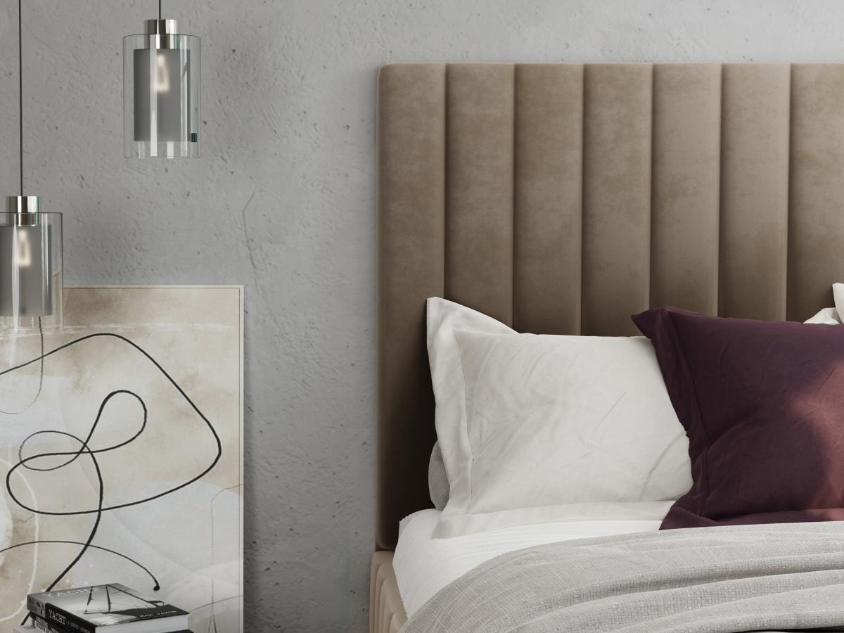 PASCAL MORABITO Lit coffre 160 x 200 cm avec tête de lit coutures verticales - Velours - Taupe + Matelas - LARALI de Pascal Morabito  