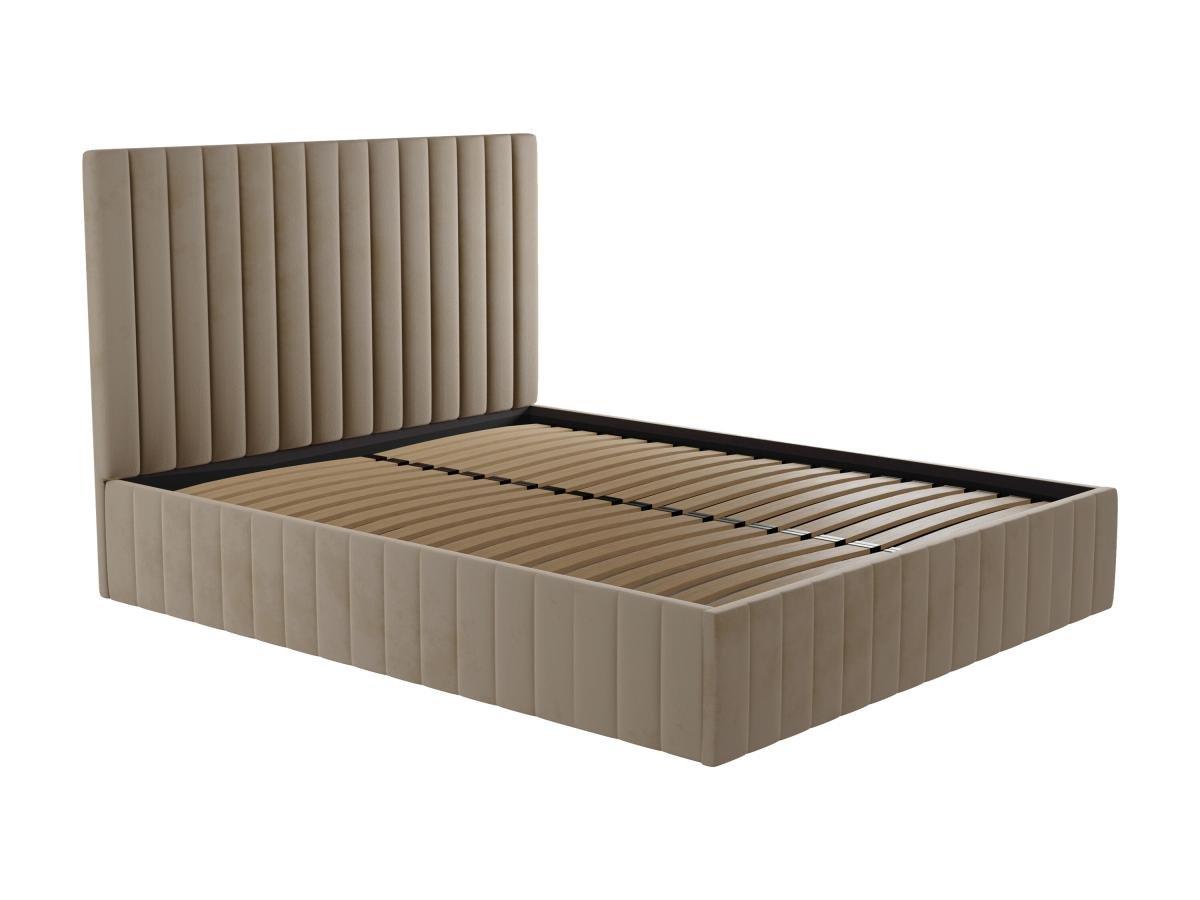 PASCAL MORABITO Lit coffre 160 x 200 cm avec tête de lit coutures verticales - Velours - Taupe + Matelas - LARALI de Pascal Morabito  