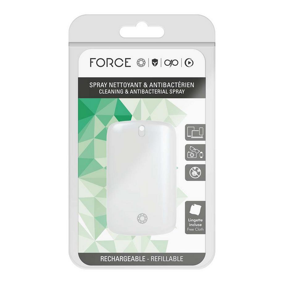 Force Power  Spray Detergente Antibatterico 15ml con Ricarica e Panno in Microfibra 