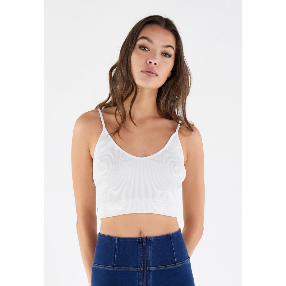 FREDDY Crop Top a costine in cotone organico con spalline sottili  