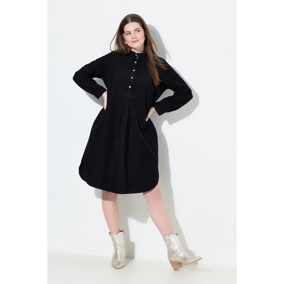 Ulla Popken Abito in velluto a coste Collo Alto Pieghe Decorative Maniche Lunghe  