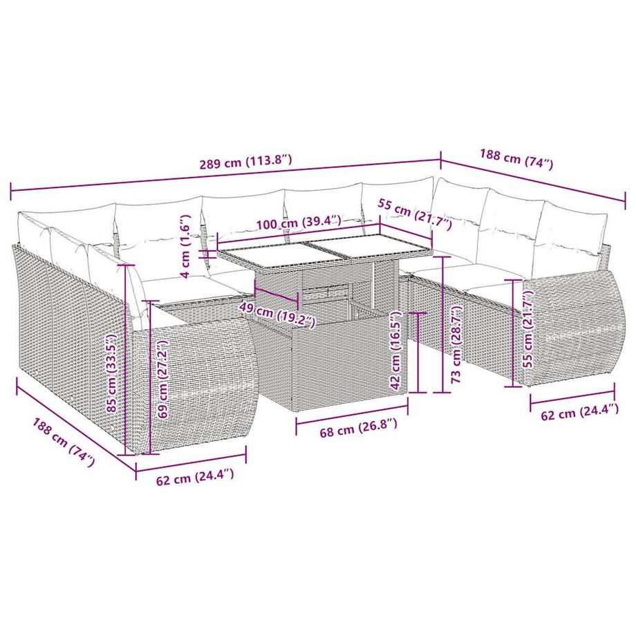 VidaXL Ensemble de canapés de jardin rotin synthétique  