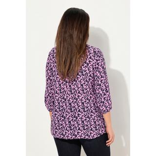 Ulla Popken  Smokbluse, Blüten, A-Linie, Rundhals, 3/4-Arm 