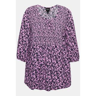 Ulla Popken  Smokbluse, Blüten, A-Linie, Rundhals, 3/4-Arm 