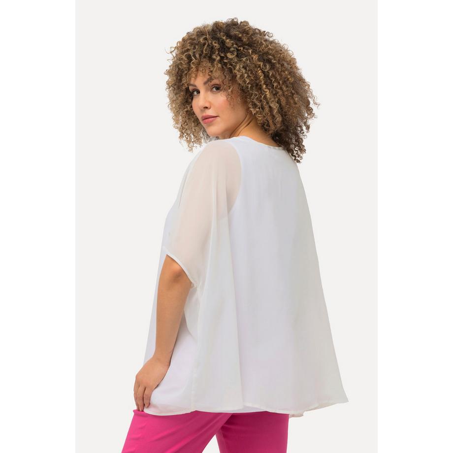 Ulla Popken Blouse Oversized Col Rond Manches Courtes en Chiffon  
