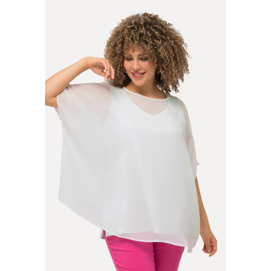 Ulla Popken Blouse Oversized Col Rond Manches Courtes en Chiffon  