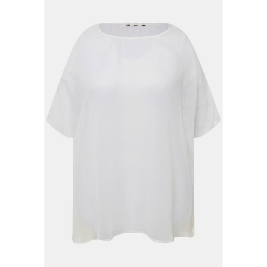 Ulla Popken Blouse Oversized Col Rond Manches Courtes en Chiffon  