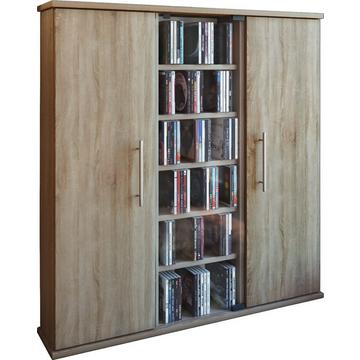 CD Regal Holz | CD Schrank mit 1 ESG-Sicherheitsglastür und 2 Holztüren für 450 CDs oder 195 DVDs oder 108-Videos | Maße: H. 92 x B. 86 x T. 18 cm |