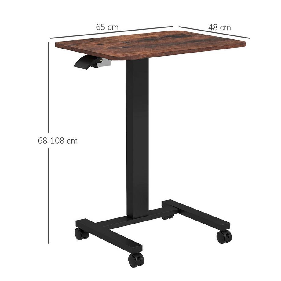 Northio Höhenverstellbarer Laptoptisch, mit 4 Rollen, 2 Bremsen, 65 cm x 48 cm x 108 cm, mit Handkurbel, Bremse, Spanplatte, Rustikal-Braun  