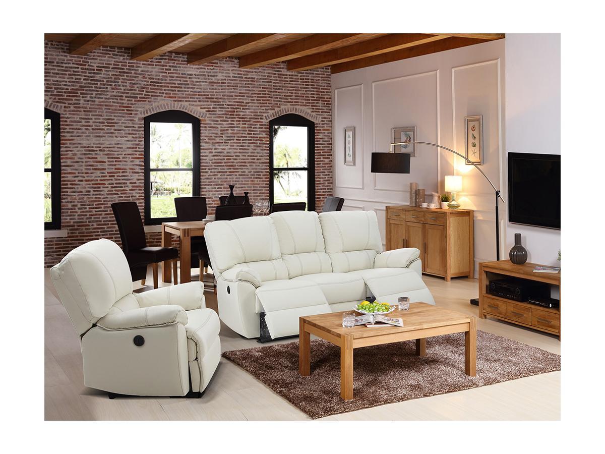 Vente-unique Relaxsofa 3Sitzer Leder elektrisch Marcis Elfenbein  