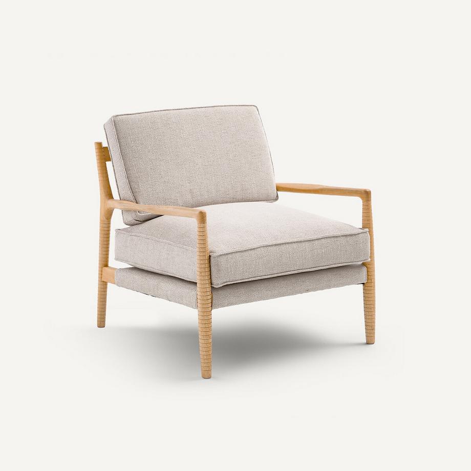 Sessel aus massiver Eiche und meliertem Baumwollstoff