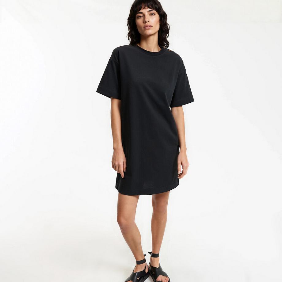 Kurzes T-Shirt-Kleid mit Knopfleiste an der Schulter