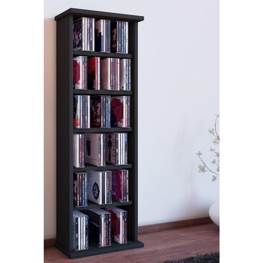 VCM CD Regal Holz | CD Regal mit Platz für 150 CDs oder 65 DVDs oder 36-Videos | Maße: H. 92 x B. 31 x T. 18 cm | elegantes DVD Regal stehend | Blu ray  