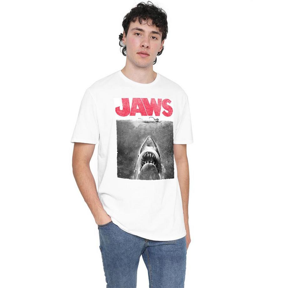 Jaws T-Shirt en Coton Ringspun avec Imprimé Poster Rétro  