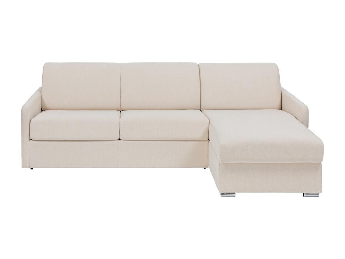 Vente-unique Canapé d'angle convertible express et réversible en tissu beige - Couchage 140 cm - Matelas 14 cm - CALIFE  