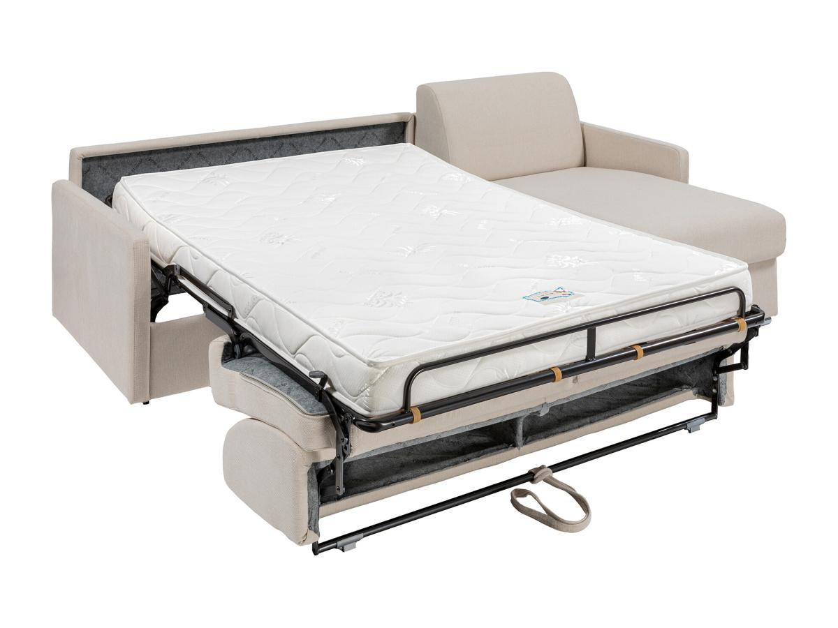 Vente-unique Canapé d'angle convertible express et réversible en tissu beige - Couchage 140 cm - Matelas 14 cm - CALIFE  