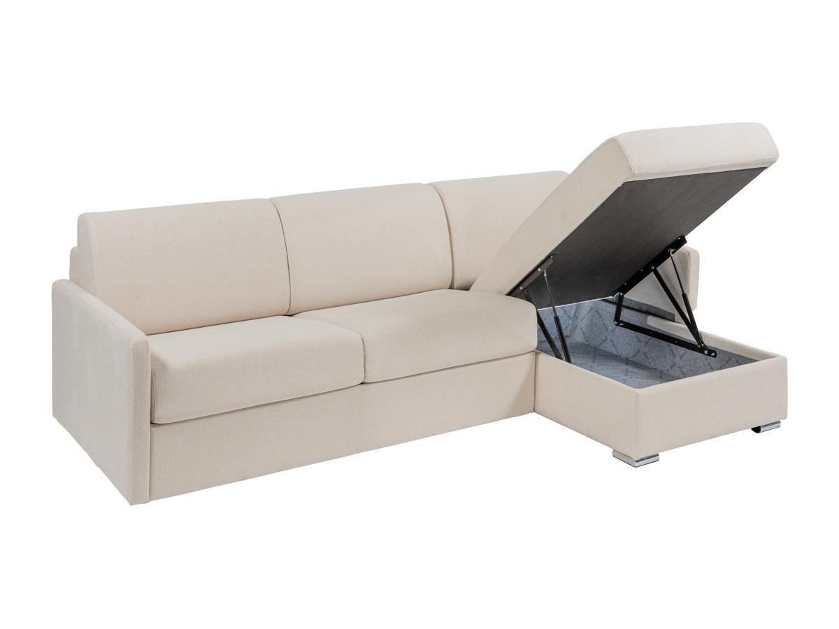 Vente-unique Canapé d'angle convertible express et réversible en tissu beige - Couchage 140 cm - Matelas 14 cm - CALIFE  