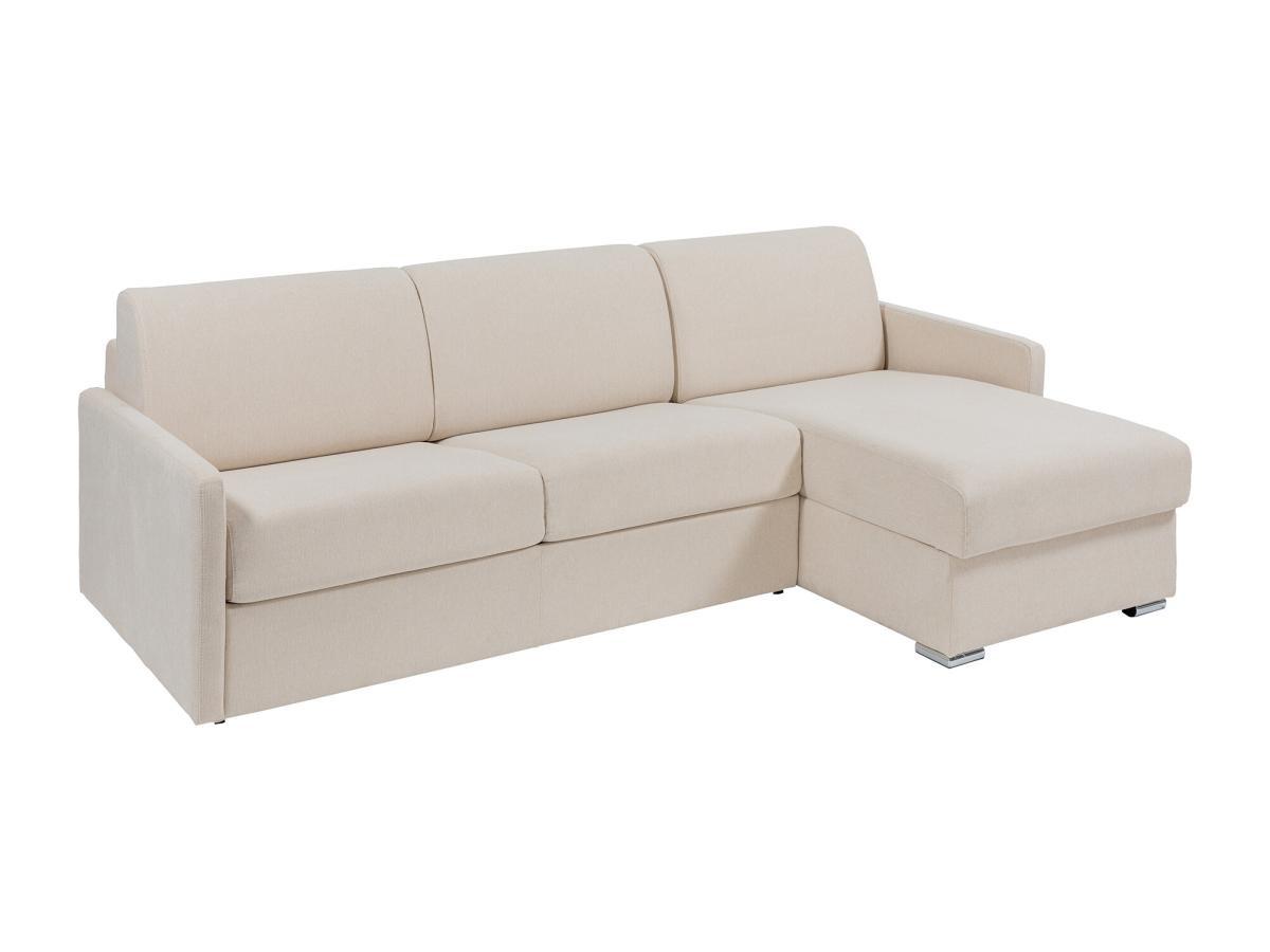 Vente-unique Canapé d'angle convertible express et réversible en tissu beige - Couchage 140 cm - Matelas 14 cm - CALIFE  