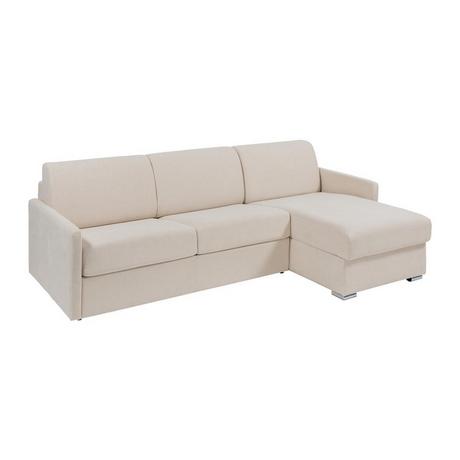 Vente-unique Canapé d'angle convertible express et réversible en tissu beige - Couchage 140 cm - Matelas 14 cm - CALIFE  