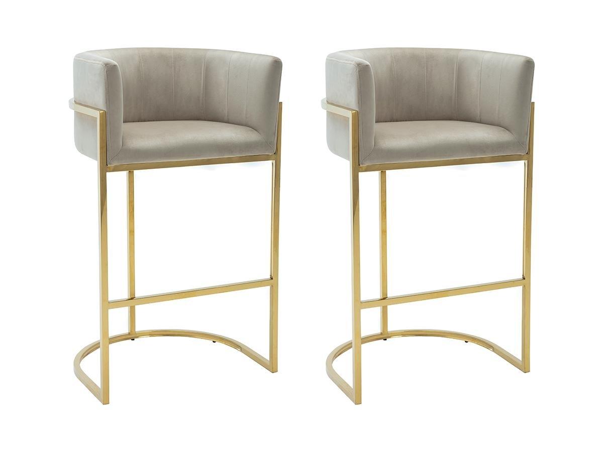 PASCAL MORABITO Lot de 2 tabourets de bar en velours et acier inoxydable - Beige et doré - PERIA de Pascal MORABITO  
