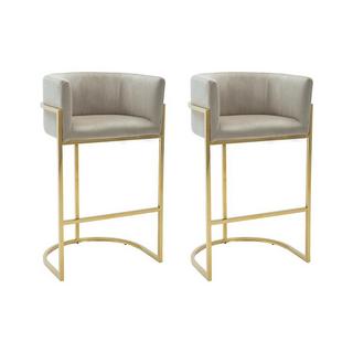 PASCAL MORABITO Lot de 2 tabourets de bar en velours et acier inoxydable - Beige et doré - PERIA de Pascal MORABITO  