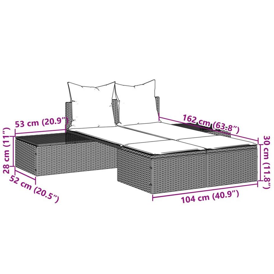 VidaXL Chaise longue double rotin synthétique  