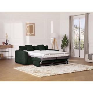 Vente-unique Canapé 4 places convertible express en velours côtelé vert - Couchage 160 cm - Matelas 18 cm -  MONDOVI  