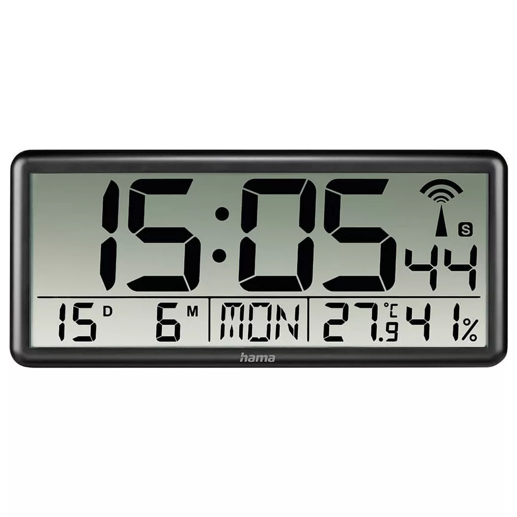 Hama -  Wanduhr Digital Jumbo Funkgesteuert Schwarz, One Size