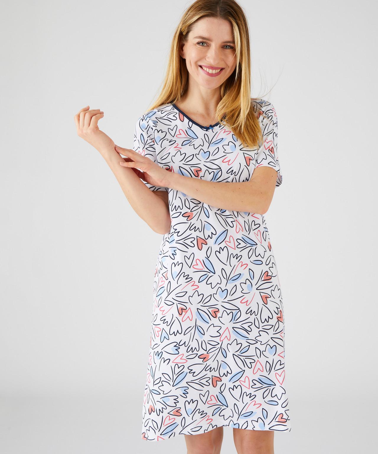 Image of 3er-pack Nachthemden, Kurze Ärmel, V-ausschnitt , 2 Körpergrössen. Damen Blau 38/40