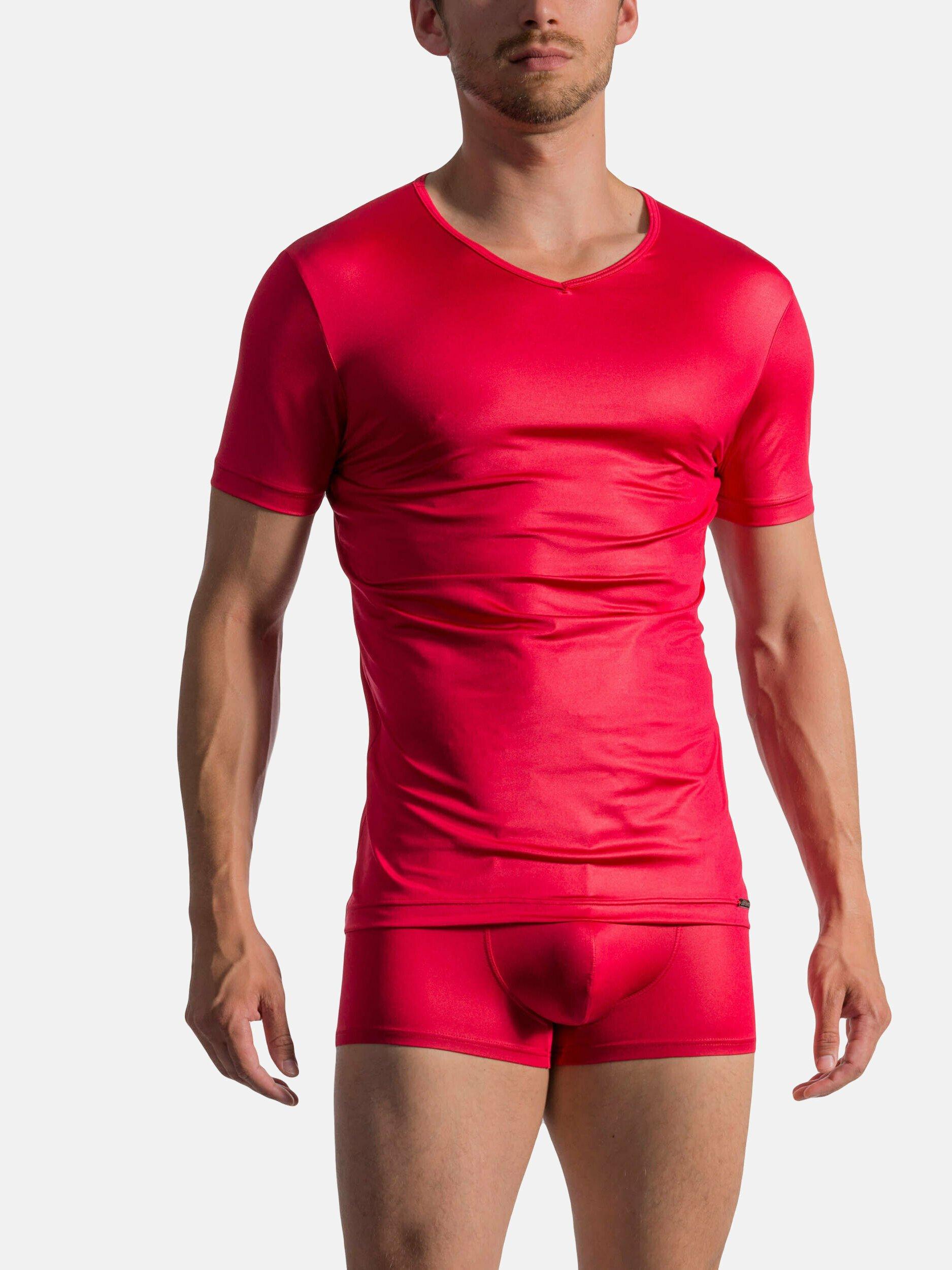 Image of T-shirt Mit Kurzen Ärmeln Und V-ausschnitt Red 1763 Unisex Rot Bunt M