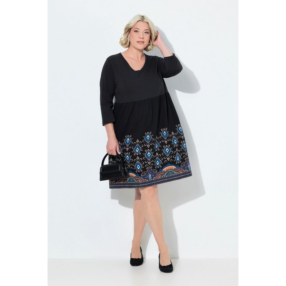 Ulla Popken Jerseykleid A-Linie V-Ausschnitt 3/4-Arm mit Taschen  