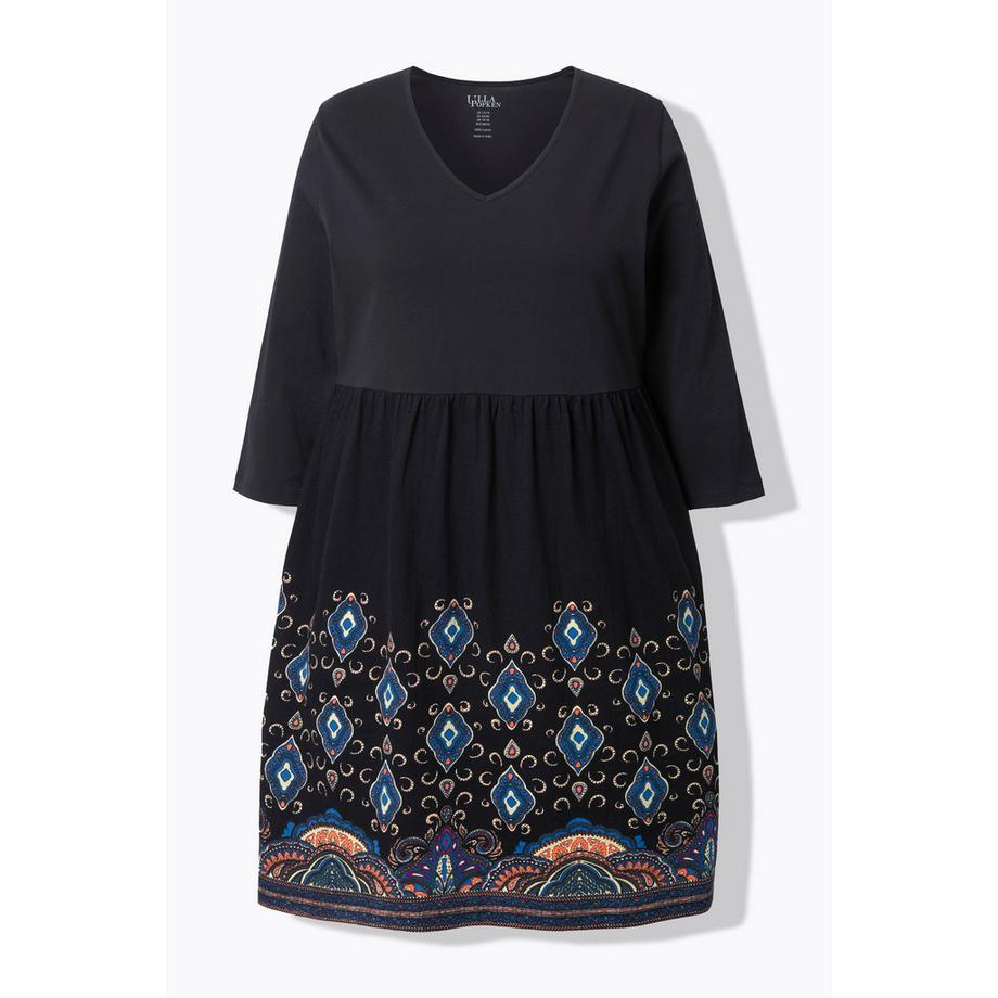 Ulla Popken Jerseykleid A-Linie V-Ausschnitt 3/4-Arm mit Taschen  