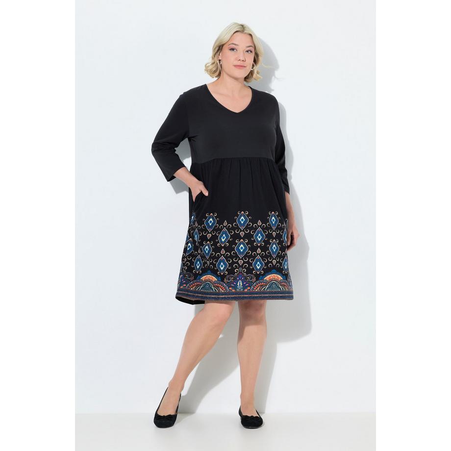 Ulla Popken Jerseykleid A-Linie V-Ausschnitt 3/4-Arm mit Taschen  