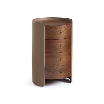 Nachttischkommode mit Walnussfurnier und Leder