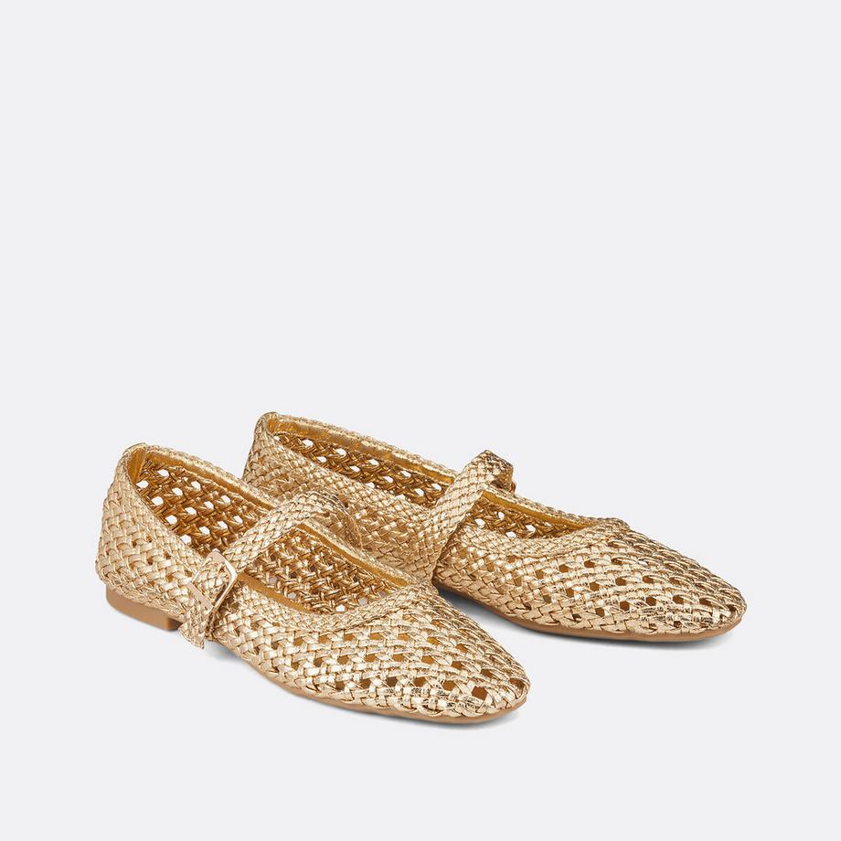 Geflochtene Riemchen-Ballerinas in Metallic-Optik