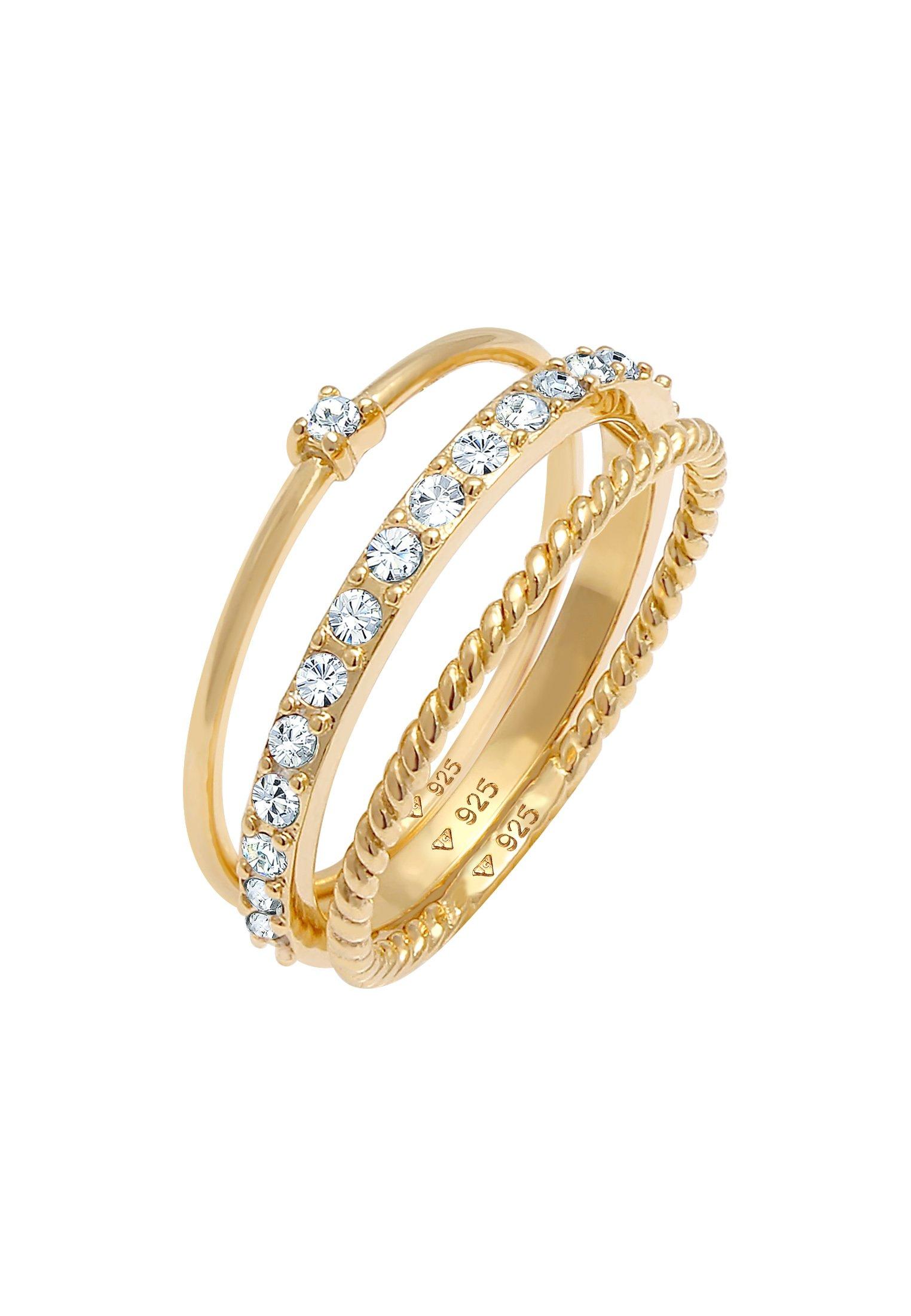 Image of Ring 3er Set Kristalle Damen Gold 52mm