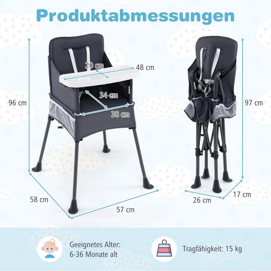 Northix  Klappbarer Babyhochstuhl, verstellbar 