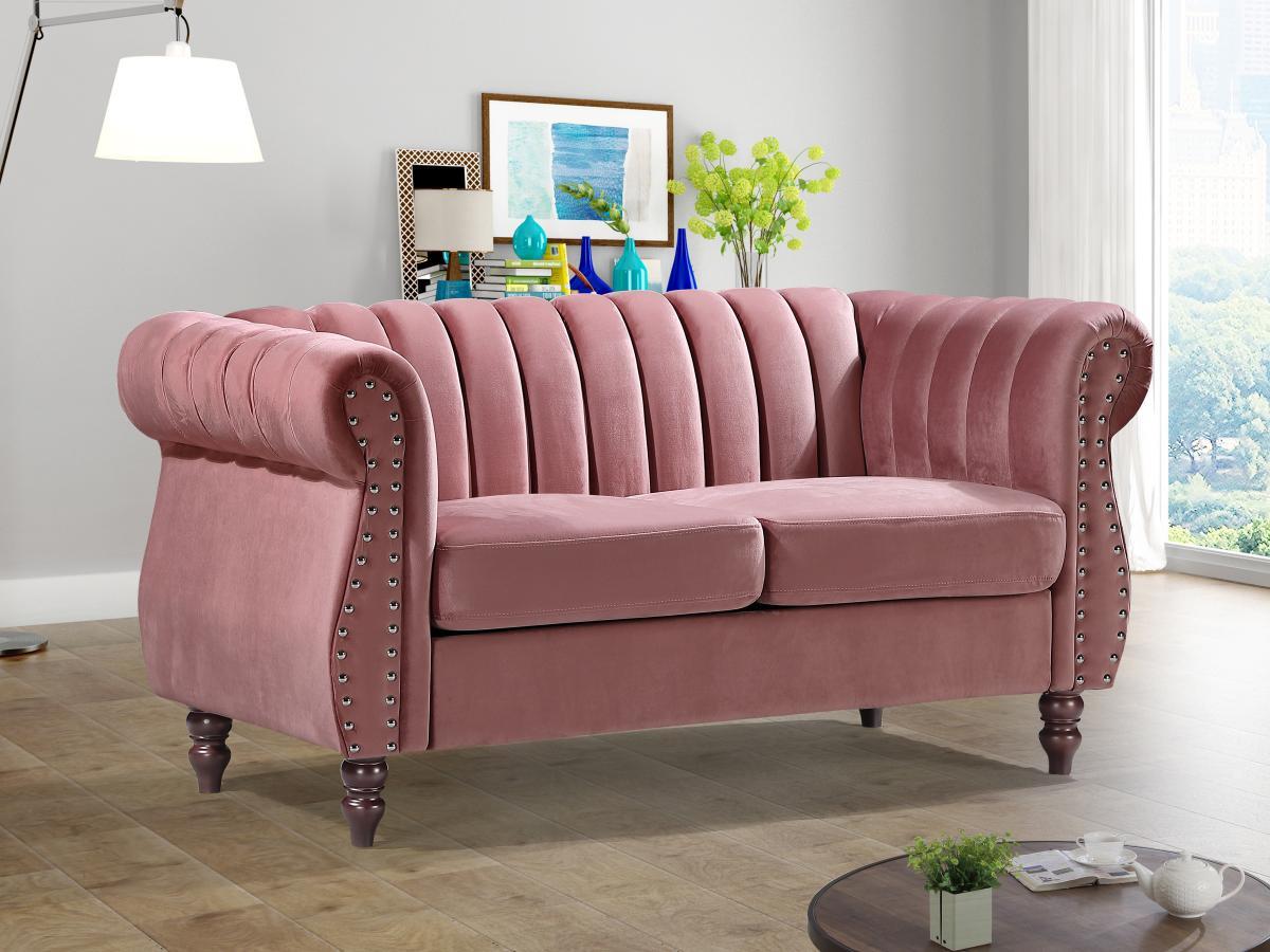 Vente-unique Chesterfield-Sofa - 2-Sitzer - Samt - Altrosa - TRUMBO  