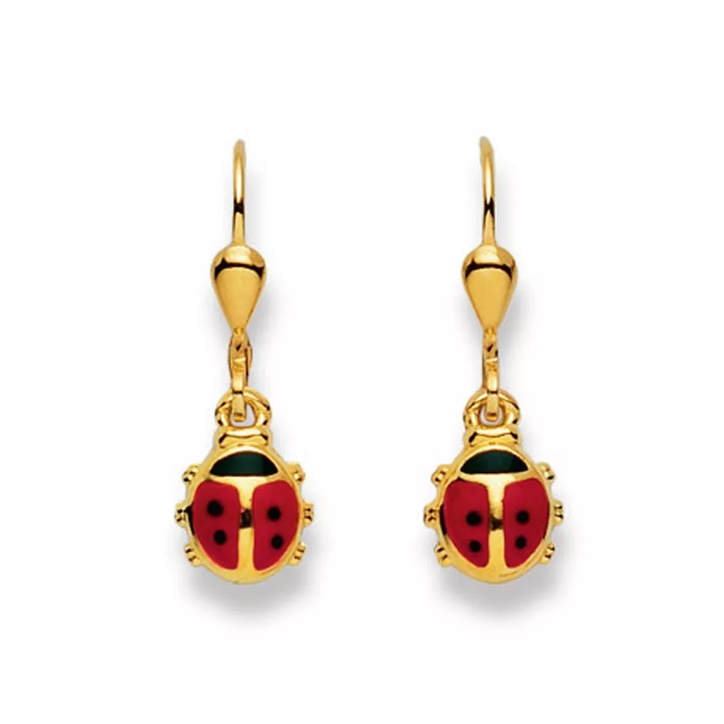 MUAU Schmuck - Ohrhänger mit Patentbrisuren Glückskäfer Gelbgold 750, 24x7mm, One Size