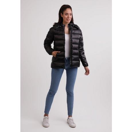 CASH-MERE.CH Daunenjacke mit Kapuze Kaschmirfutter glänzende Optik  