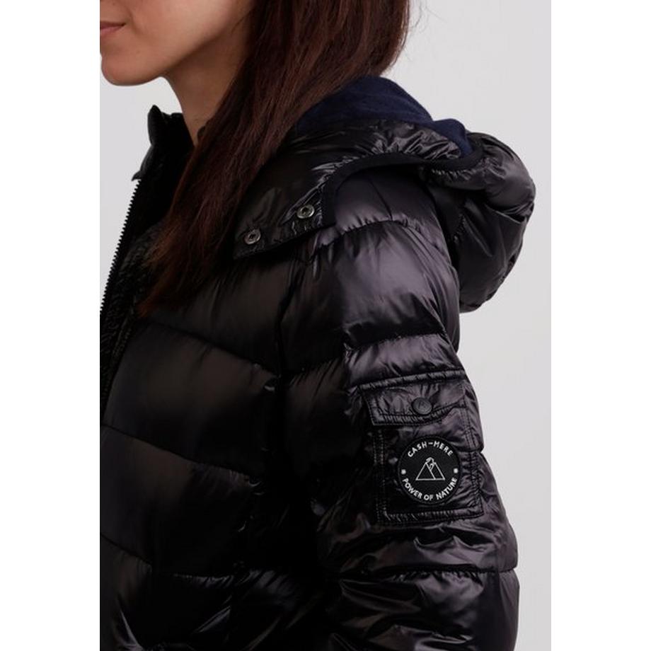 CASH-MERE.CH Daunenjacke mit Kapuze Kaschmirfutter glänzende Optik  